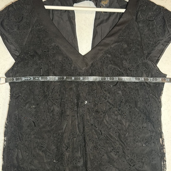 PAUW Silk Blend Beaded Cocktail Dress Scalloped  Trim Tie Back Size 4 - Picture 9 of 11